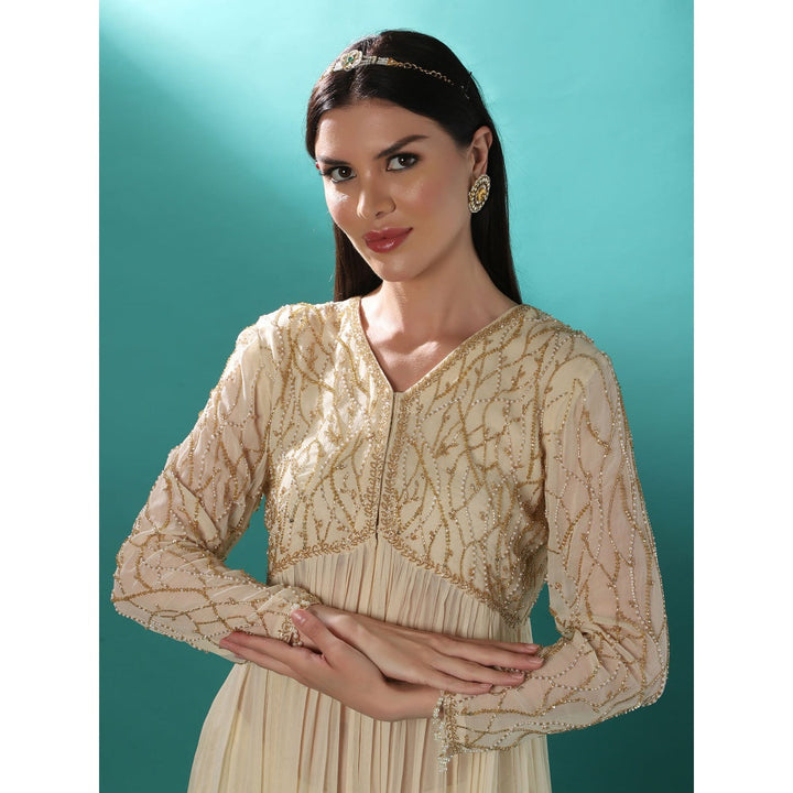 Bha-Sha Titli Ivory Embellished Tunic with Sharara & Dupatta (Set of 3)