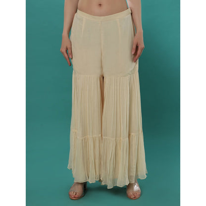 Bha-Sha Titli Ivory Embellished Tunic with Sharara & Dupatta (Set of 3)