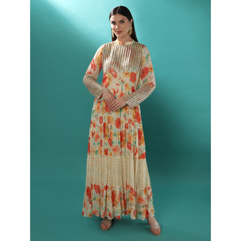 Bha-Sha Monica Ivory Floral Anarkali Kurta with Dupatta (Set of 2)