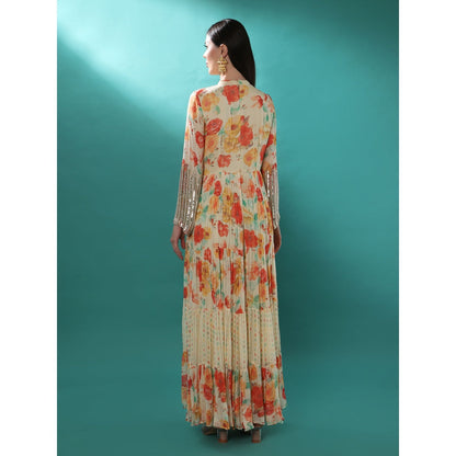 Bha-Sha Monica Ivory Floral Anarkali Kurta with Dupatta (Set of 2)