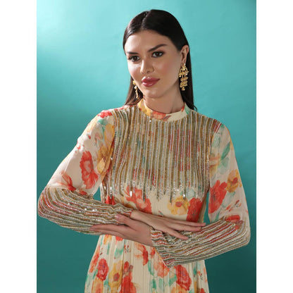 Bha-Sha Monica Ivory Floral Anarkali Kurta with Dupatta (Set of 2)