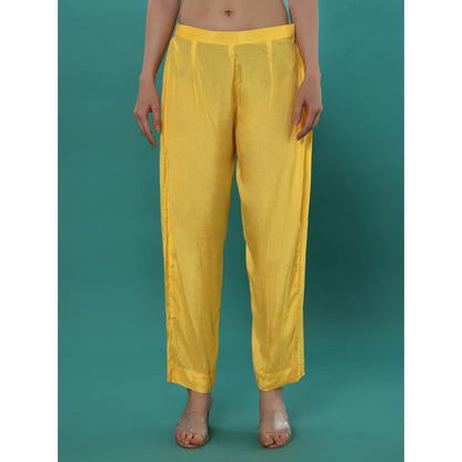 Bha-Sha Sana Yellow Floral Anarkali Kurta with Pant & Dupatta (Set of 3)