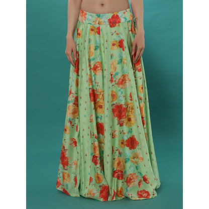 Bha-Sha Lily Green Floral Lehenga with Choli & Dupatta (Set of 3)