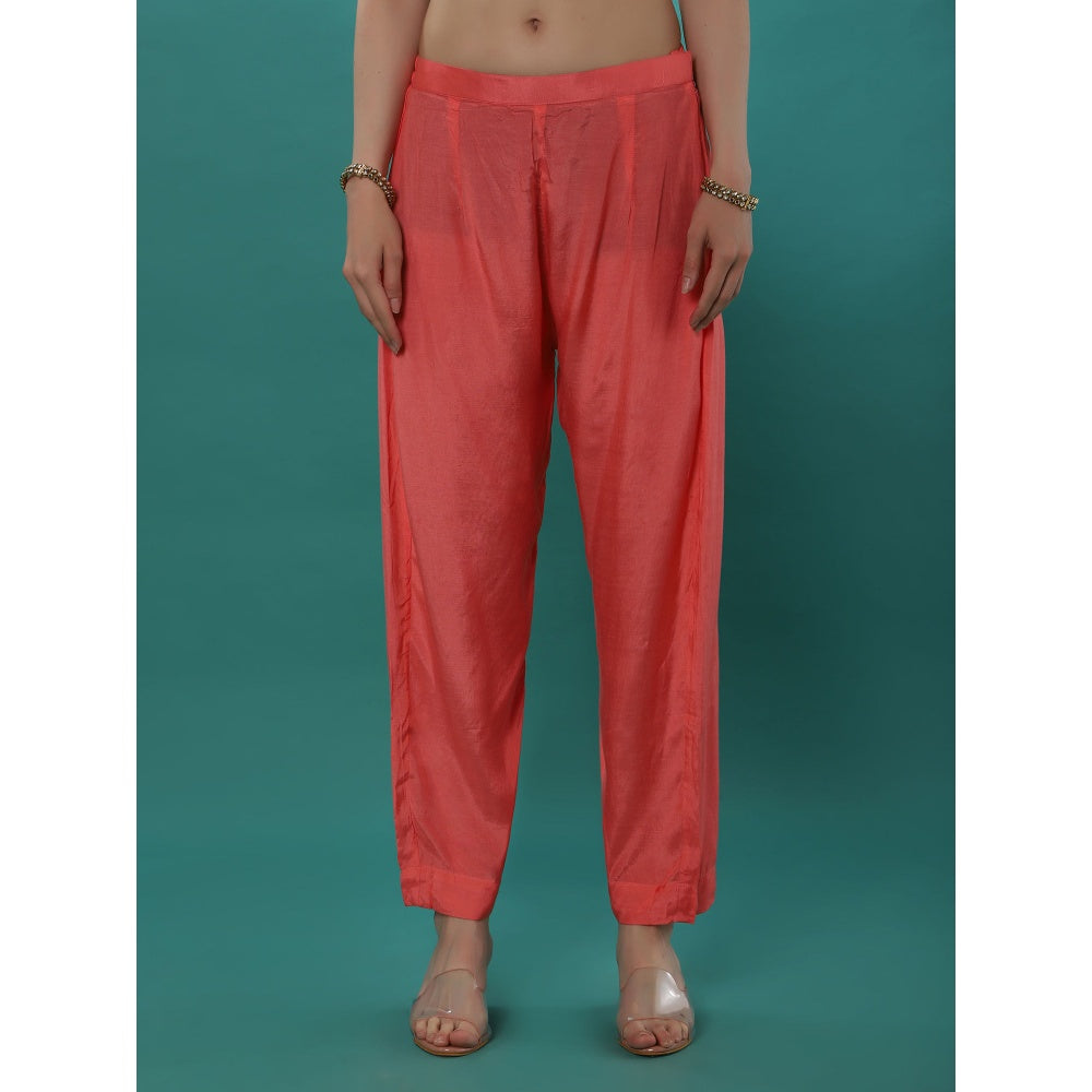 Bha-Sha Afrah Print Pink Floral Kaftan with Inner & Pant (Set of 3)