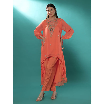 Bha-Sha Kervi Orange Embroidered Tunic with Pant (Set of 2)
