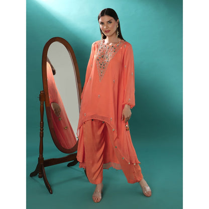 Bha-Sha Kervi Orange Embroidered Tunic with Pant (Set of 2)