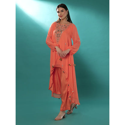 Bha-Sha Kervi Orange Embroidered Tunic with Pant (Set of 2)