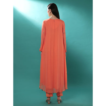 Bha-Sha Kervi Orange Embroidered Tunic with Pant (Set of 2)