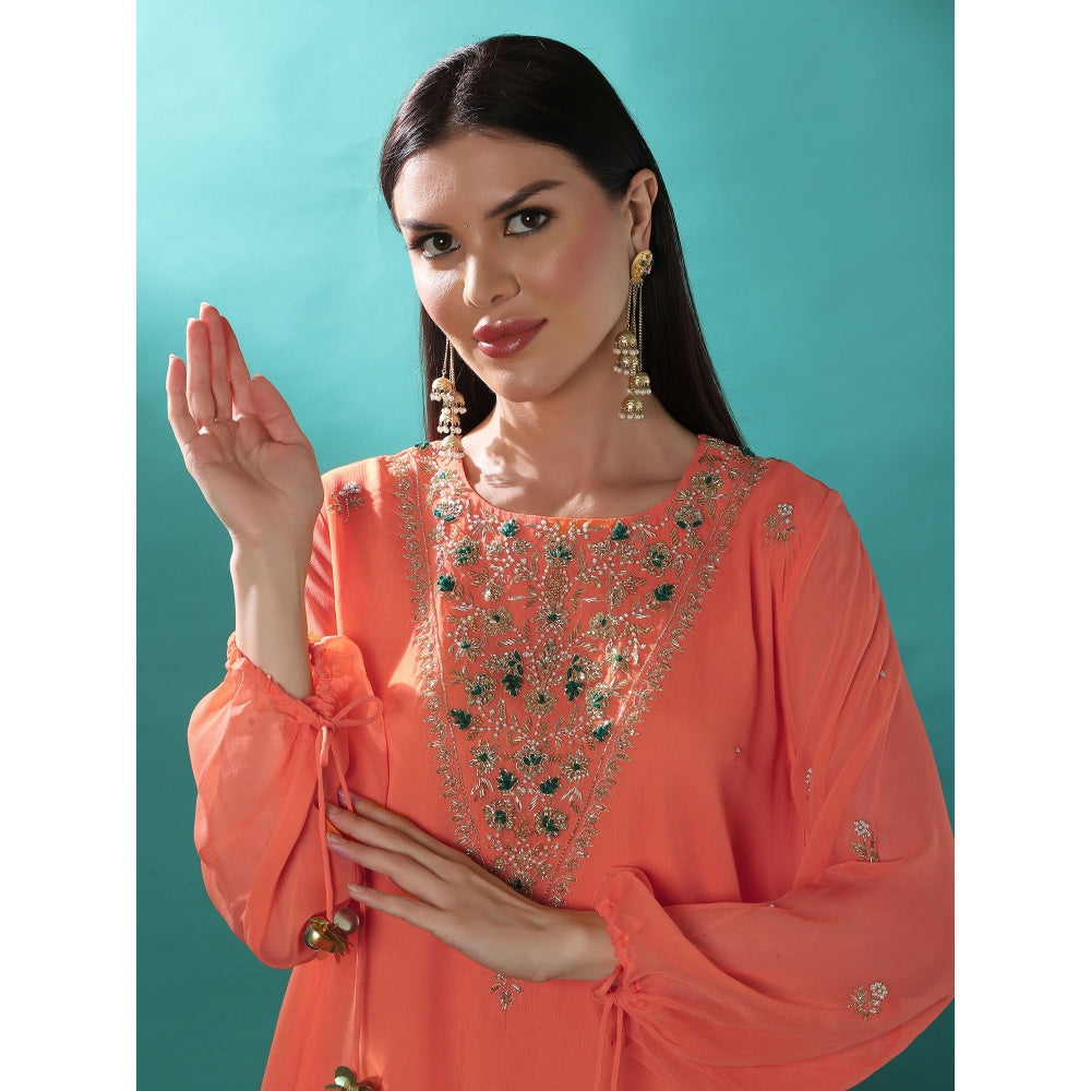 Bha-Sha Kervi Orange Embroidered Tunic with Pant (Set of 2)