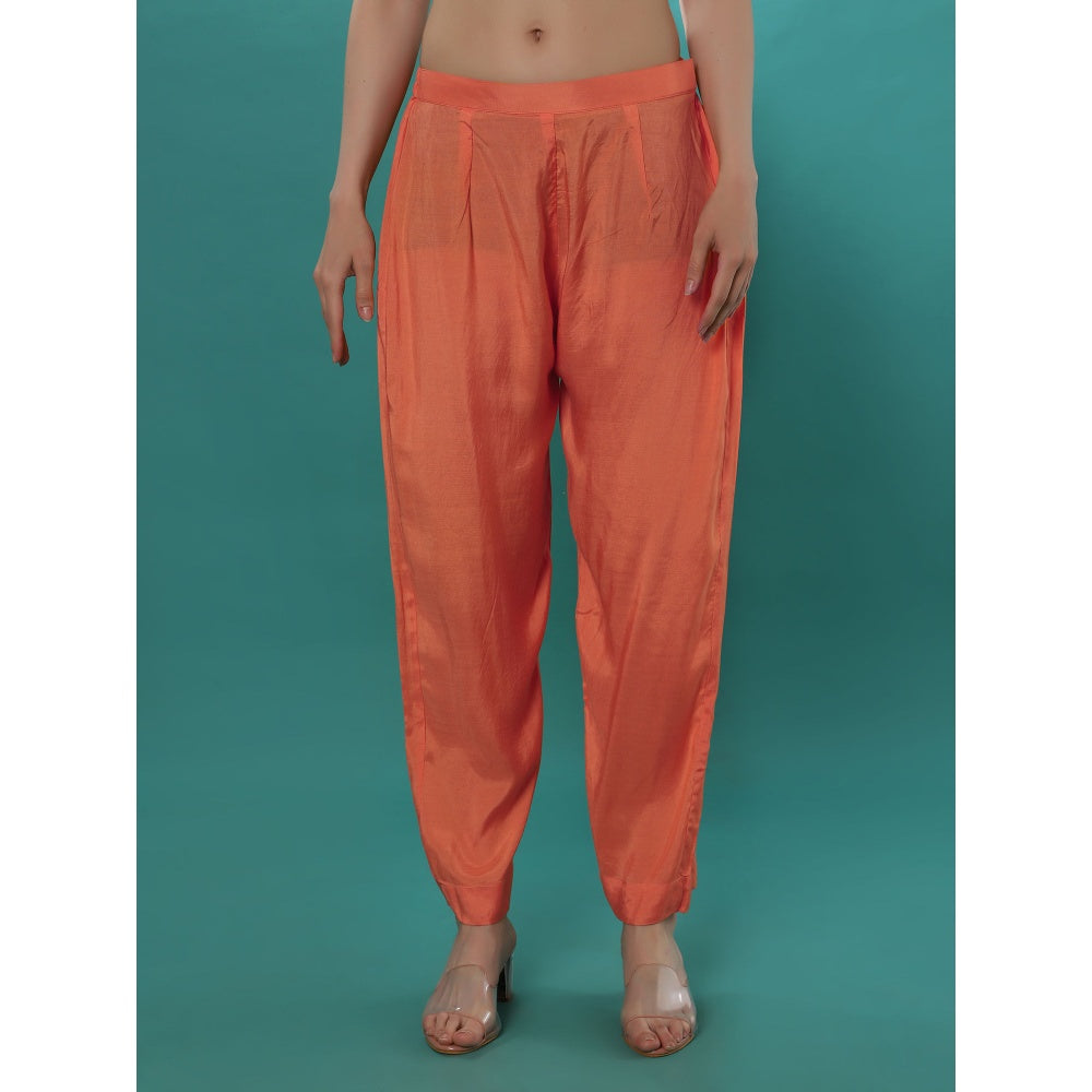 Bha-Sha Kervi Orange Embroidered Tunic with Pant (Set of 2)