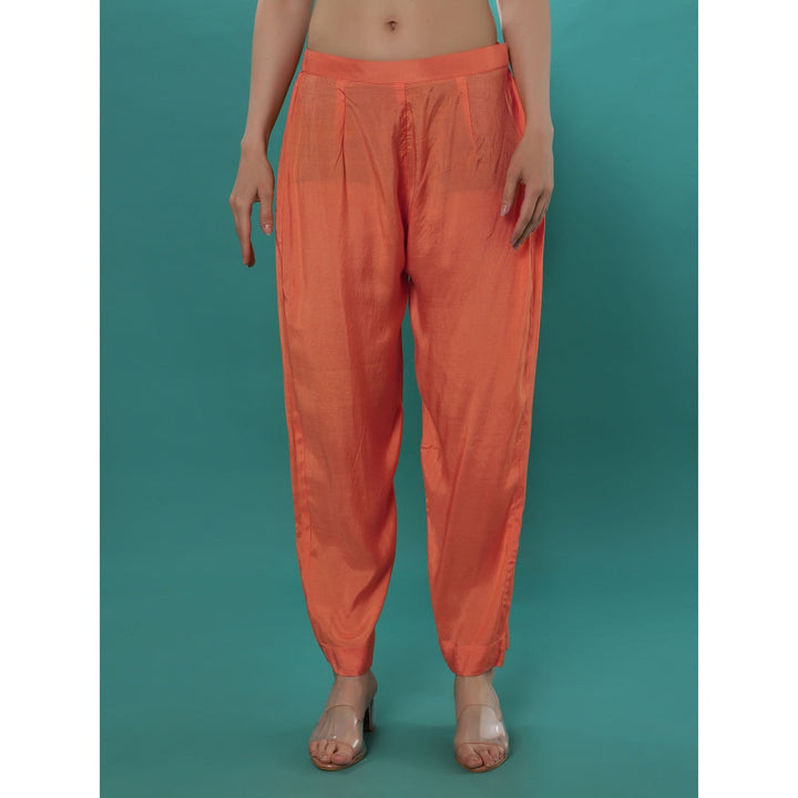 Bha-Sha Kervi Orange Embroidered Tunic with Pant (Set of 2)