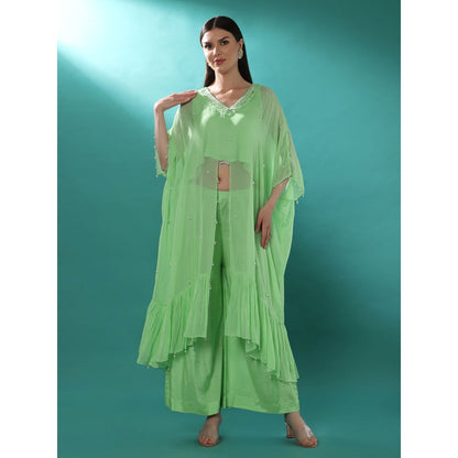 Bha-Sha Millo Green Embellished Kaftan with Inner & Pant (Set of 3)
