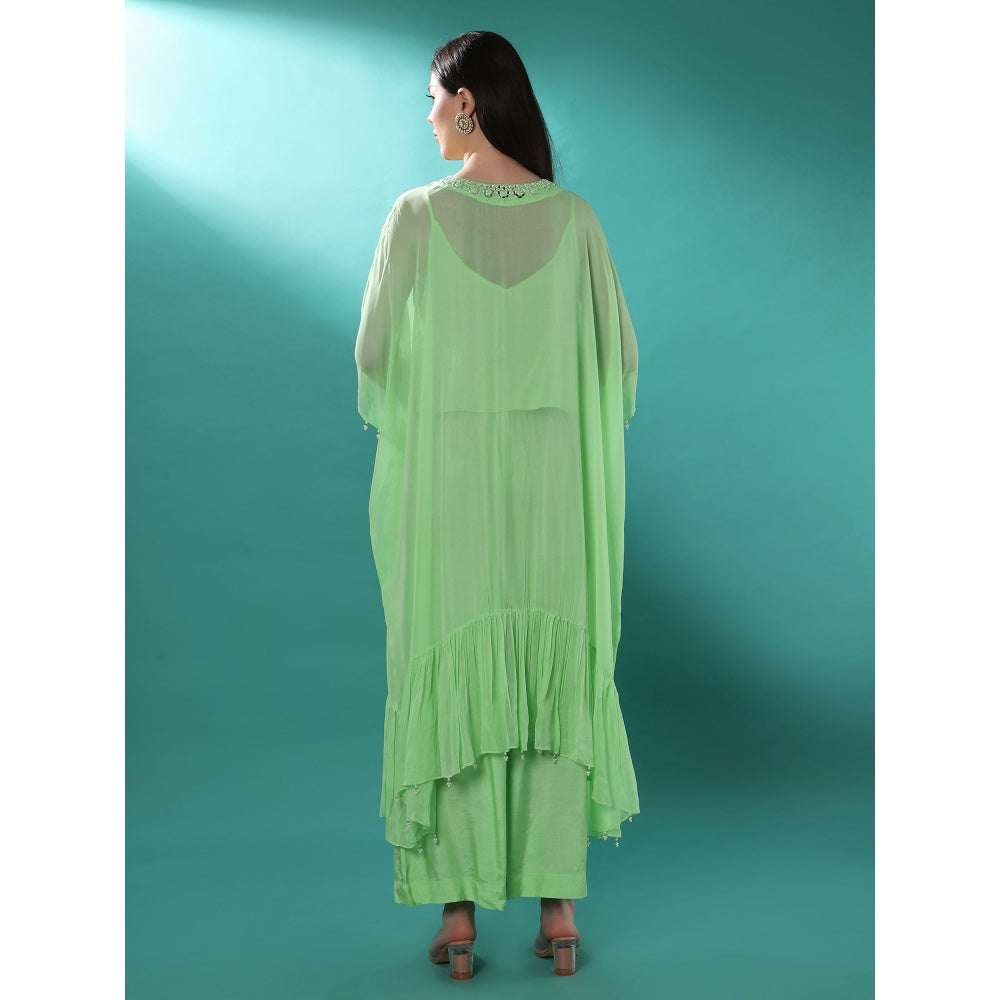 Bha-Sha Millo Green Embellished Kaftan with Inner & Pant (Set of 3)