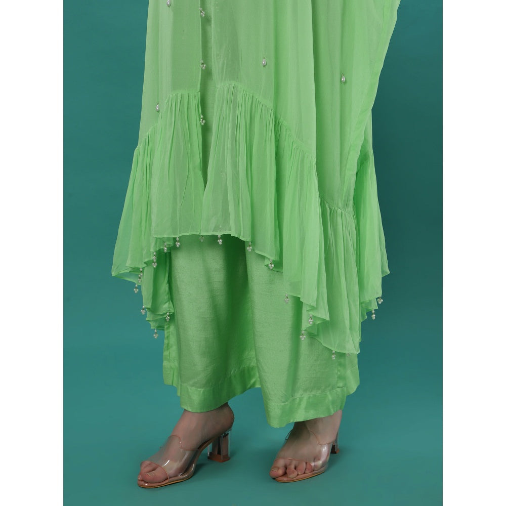 Bha-Sha Millo Green Embellished Kaftan with Inner & Pant (Set of 3)