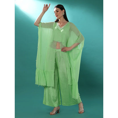 Bha-Sha Millo Green Embellished Kaftan with Inner & Pant (Set of 3)