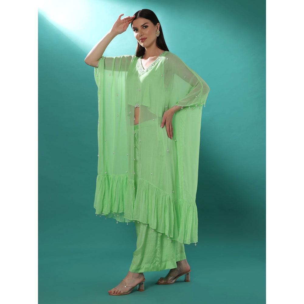 Bha-Sha Millo Green Embellished Kaftan with Inner & Pant (Set of 3)