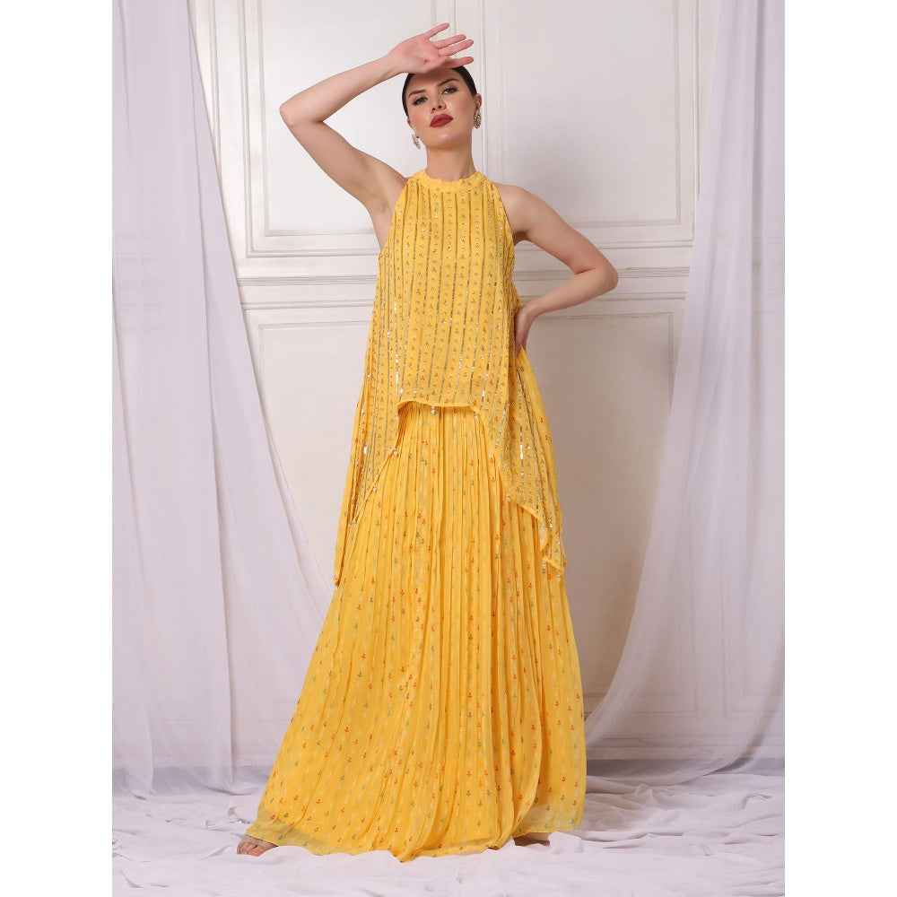 Bha-Sha Alisha Yellow Embellished Tunic with Lehenga (Set of 2)