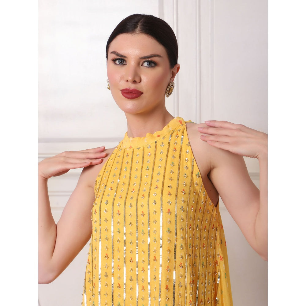 Bha-Sha Alisha Yellow Embellished Tunic with Lehenga (Set of 2)