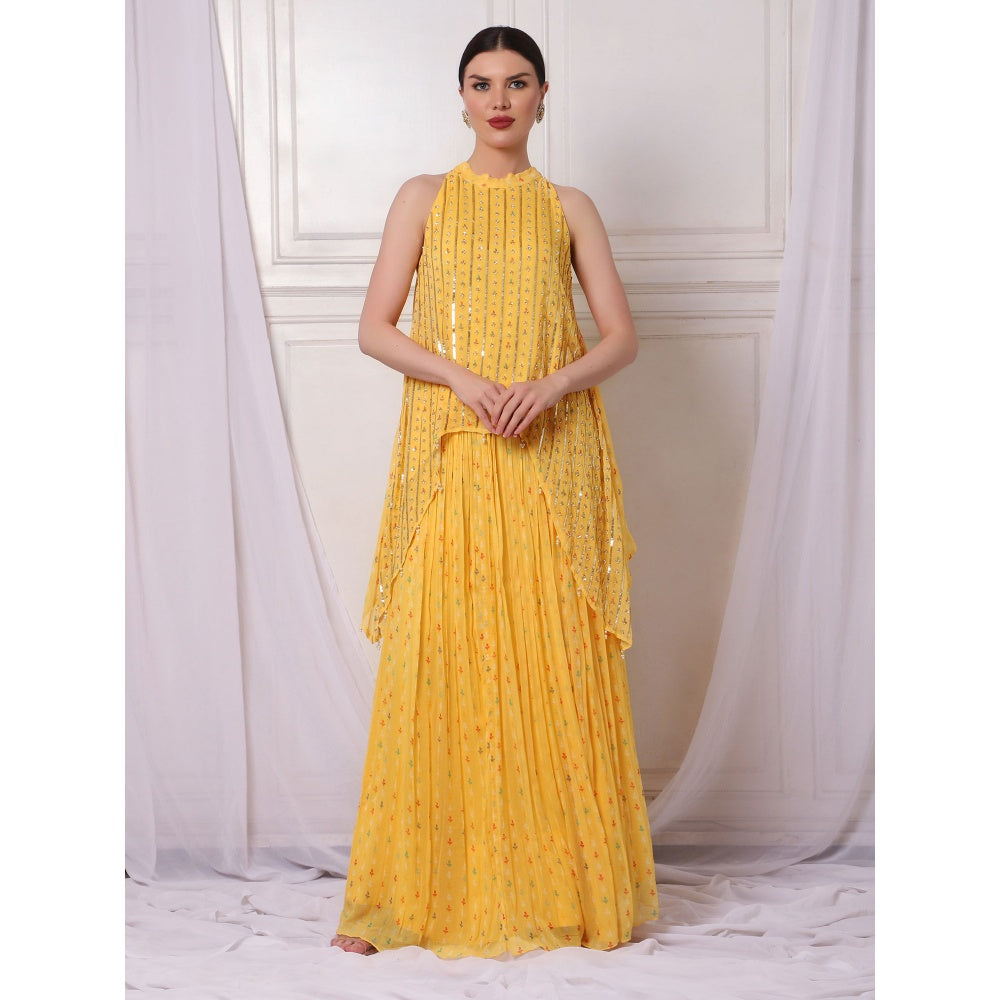 Bha-Sha Alisha Yellow Embellished Tunic with Lehenga (Set of 2)
