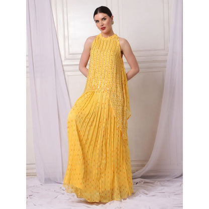 Bha-Sha Alisha Yellow Embellished Tunic with Lehenga (Set of 2)