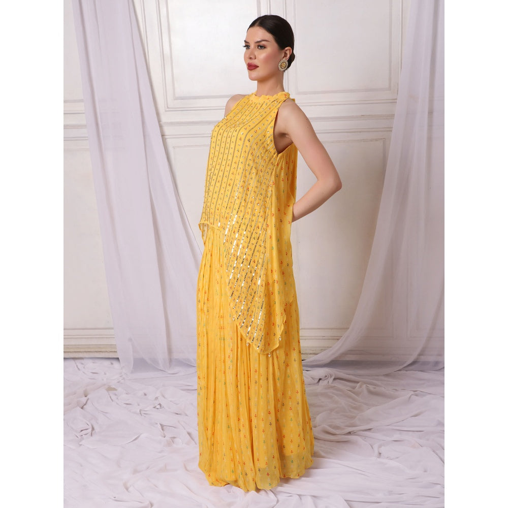 Bha-Sha Alisha Yellow Embellished Tunic with Lehenga (Set of 2)
