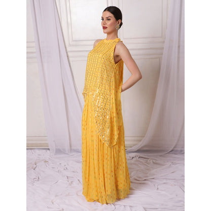 Bha-Sha Alisha Yellow Embellished Tunic with Lehenga (Set of 2)