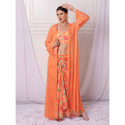 Bha-Sha Iris Orange Floral Jacket with Bustier & Skirt (Set of 3)