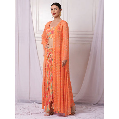 Bha-Sha Iris Orange Floral Jacket with Bustier & Skirt (Set of 3)