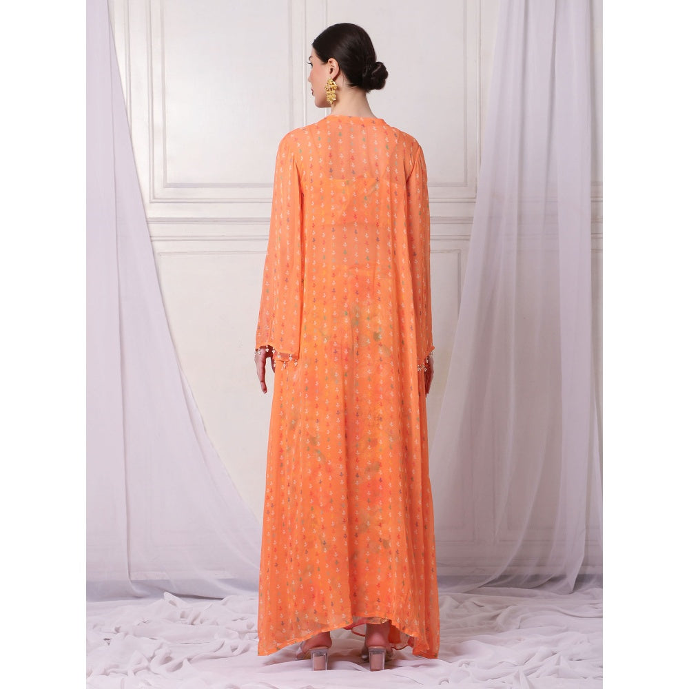 Bha-Sha Iris Orange Floral Jacket with Bustier & Skirt (Set of 3)