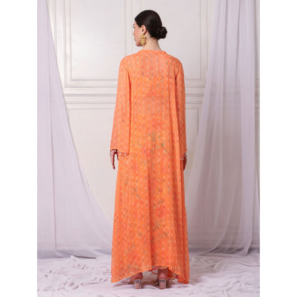 Bha-Sha Iris Orange Floral Jacket with Bustier & Skirt (Set of 3)