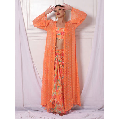 Bha-Sha Iris Orange Floral Jacket with Bustier & Skirt (Set of 3)