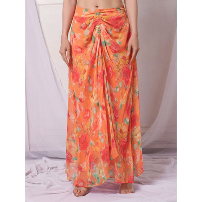 Bha-Sha Iris Orange Floral Jacket with Bustier & Skirt (Set of 3)