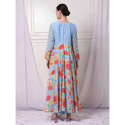 Bha-Sha Neeta Blue Floral Tunic with Palazzo & Dupatta (Set of 3)