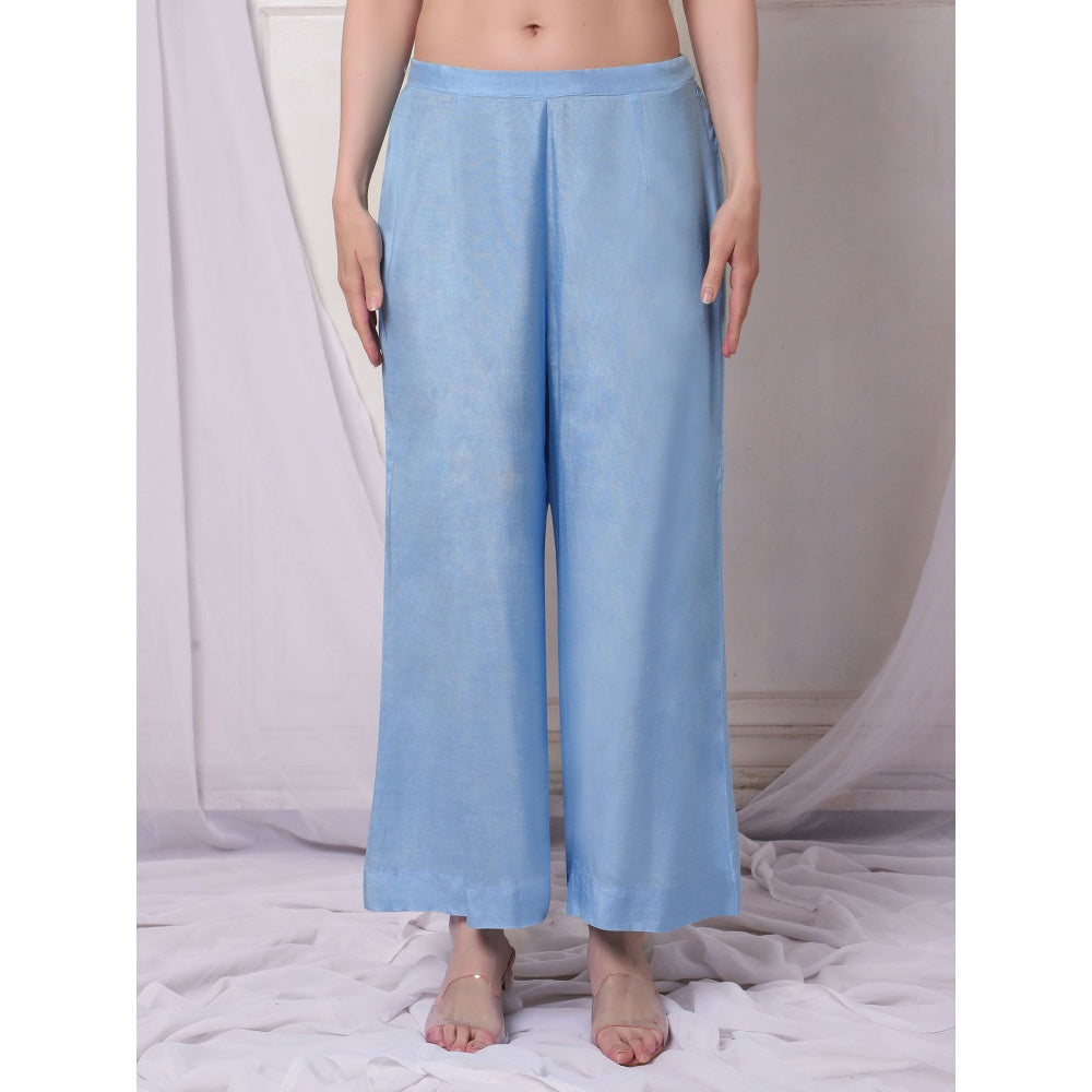 Bha-Sha Neeta Blue Floral Tunic with Palazzo & Dupatta (Set of 3)