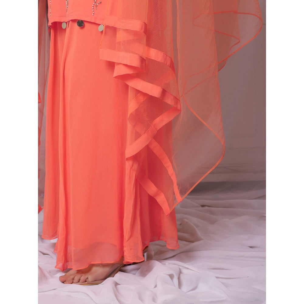 Bha-Sha Della Orange Embellished Kurta with Sharara & Dupatta (Set of 3)