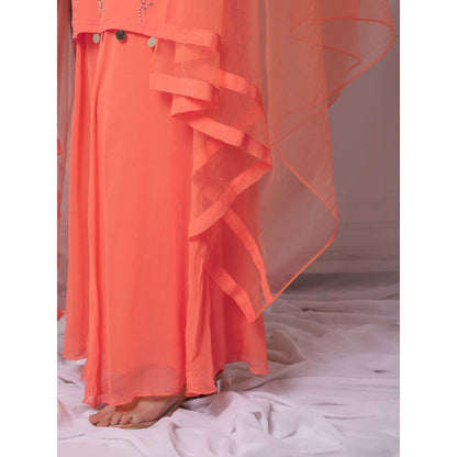 Bha-Sha Della Orange Embellished Kurta with Sharara & Dupatta (Set of 3)