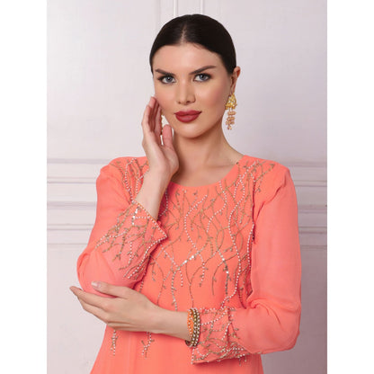 Bha-Sha Della Orange Embellished Kurta with Sharara & Dupatta (Set of 3)