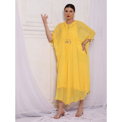 Bha-Sha Bindu Yellow Embellished Kaftan with Inner (Set of 2)