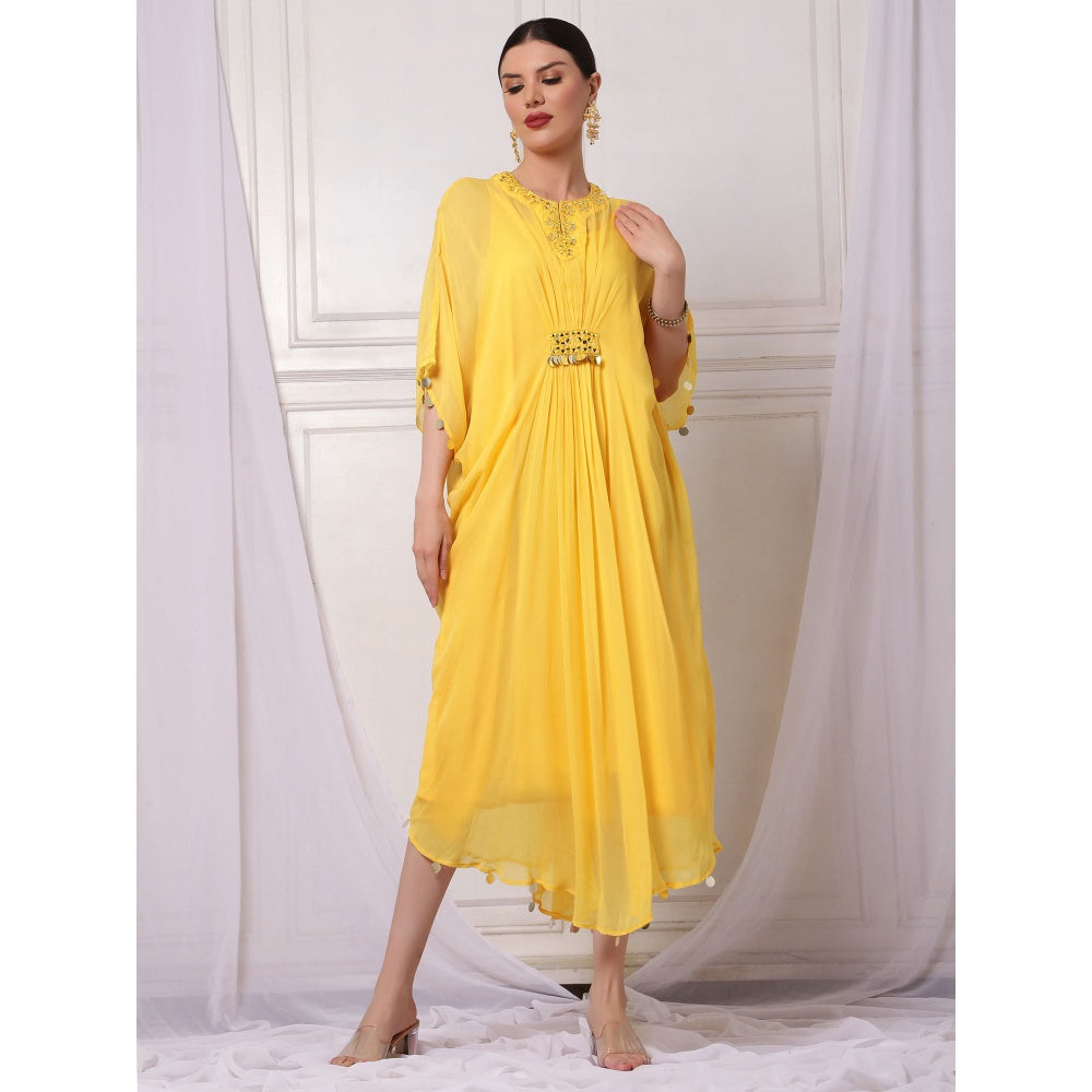 Bha-Sha Bindu Yellow Embellished Kaftan with Inner (Set of 2)