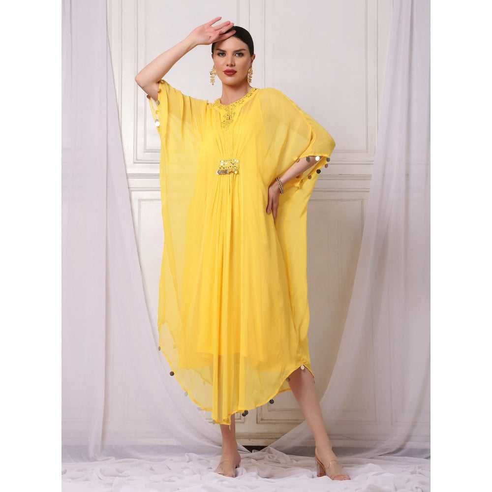 Bha-Sha Bindu Yellow Embellished Kaftan with Inner (Set of 2)