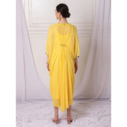 Bha-Sha Bindu Yellow Embellished Kaftan with Inner (Set of 2)