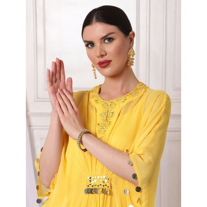 Bha-Sha Bindu Yellow Embellished Kaftan with Inner (Set of 2)