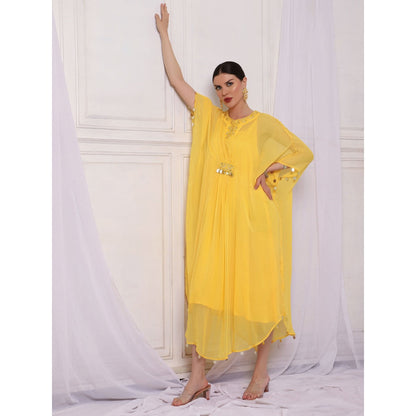 Bha-Sha Bindu Yellow Embellished Kaftan with Inner (Set of 2)