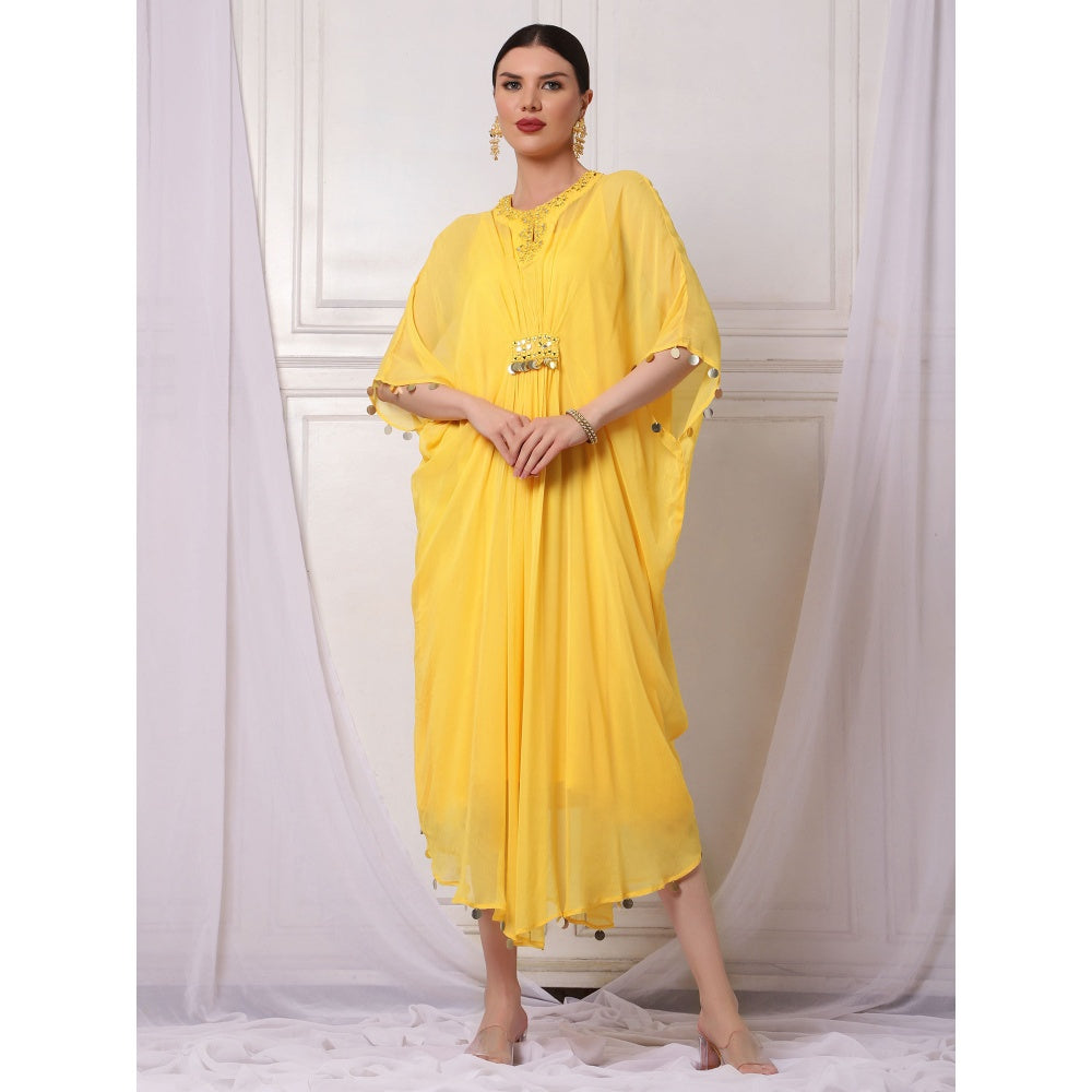 Bha-Sha Bindu Yellow Embellished Kaftan with Inner (Set of 2)