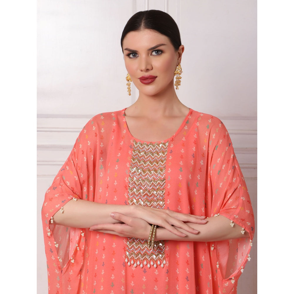 Bha-Sha Venice Pink Printed Kaftan with Inner (Set of 2)