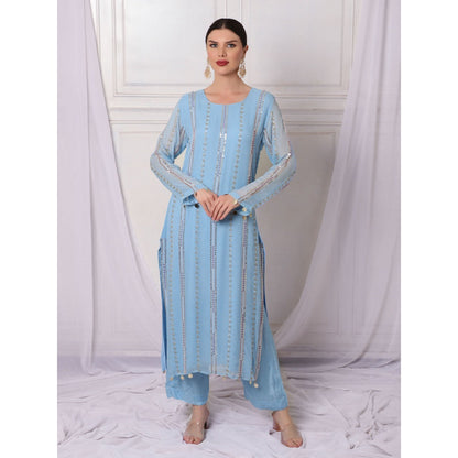 Bha-Sha Dali Blue Embellished Kurta with Pant & Dupatta (Set of 3)