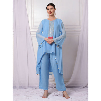Bha-Sha Mansi Blue Embellished Tunic with Pant (Set of 2)