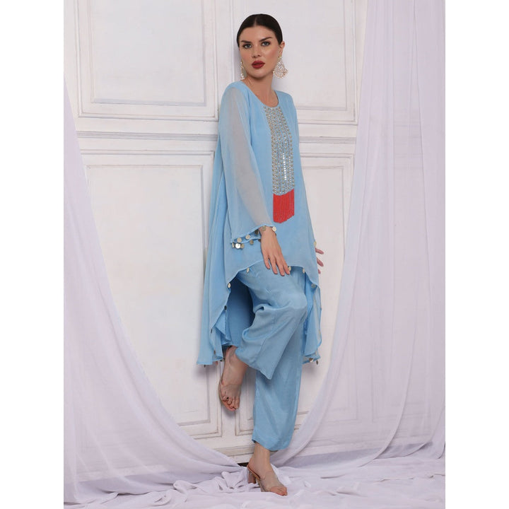 Bha-Sha Mansi Blue Embellished Tunic with Pant (Set of 2)
