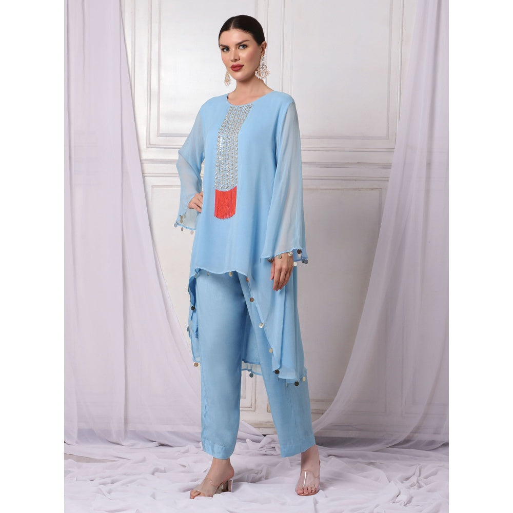 Bha-Sha Mansi Blue Embellished Tunic with Pant (Set of 2)