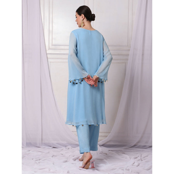 Bha-Sha Mansi Blue Embellished Tunic with Pant (Set of 2)